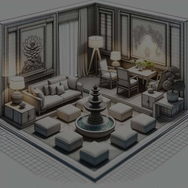 Comment intégrer une fontaine d'intérieur dans un salon pour apporter une touche Feng Shui ?